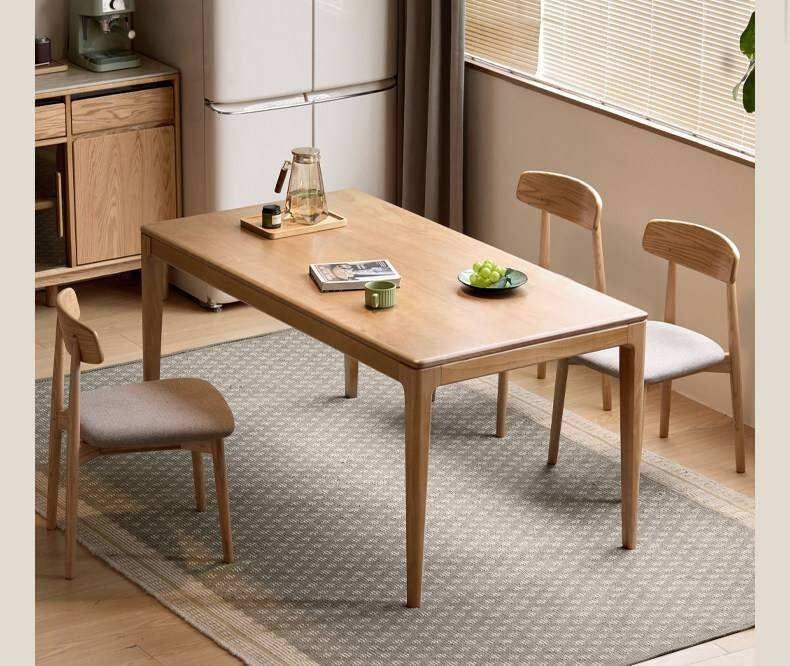 Oak Solid Wood Dining Table with Rectangular Top and Clean Lines