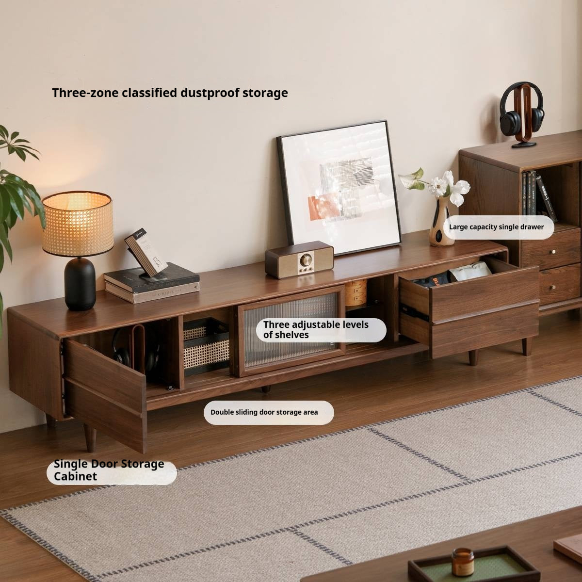 Black Walnut Solid Wood Modern TV Cabinet