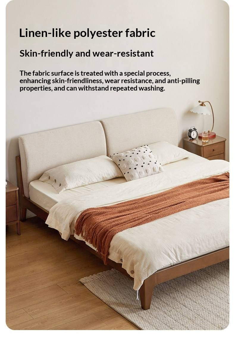 Beech Solid Wood Bed — Nordic Style, Modern Minimalist Design