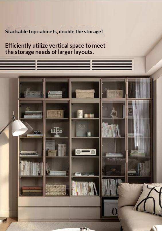 Solid RubberWood Combination Bookcase, Glass Door Cabinet