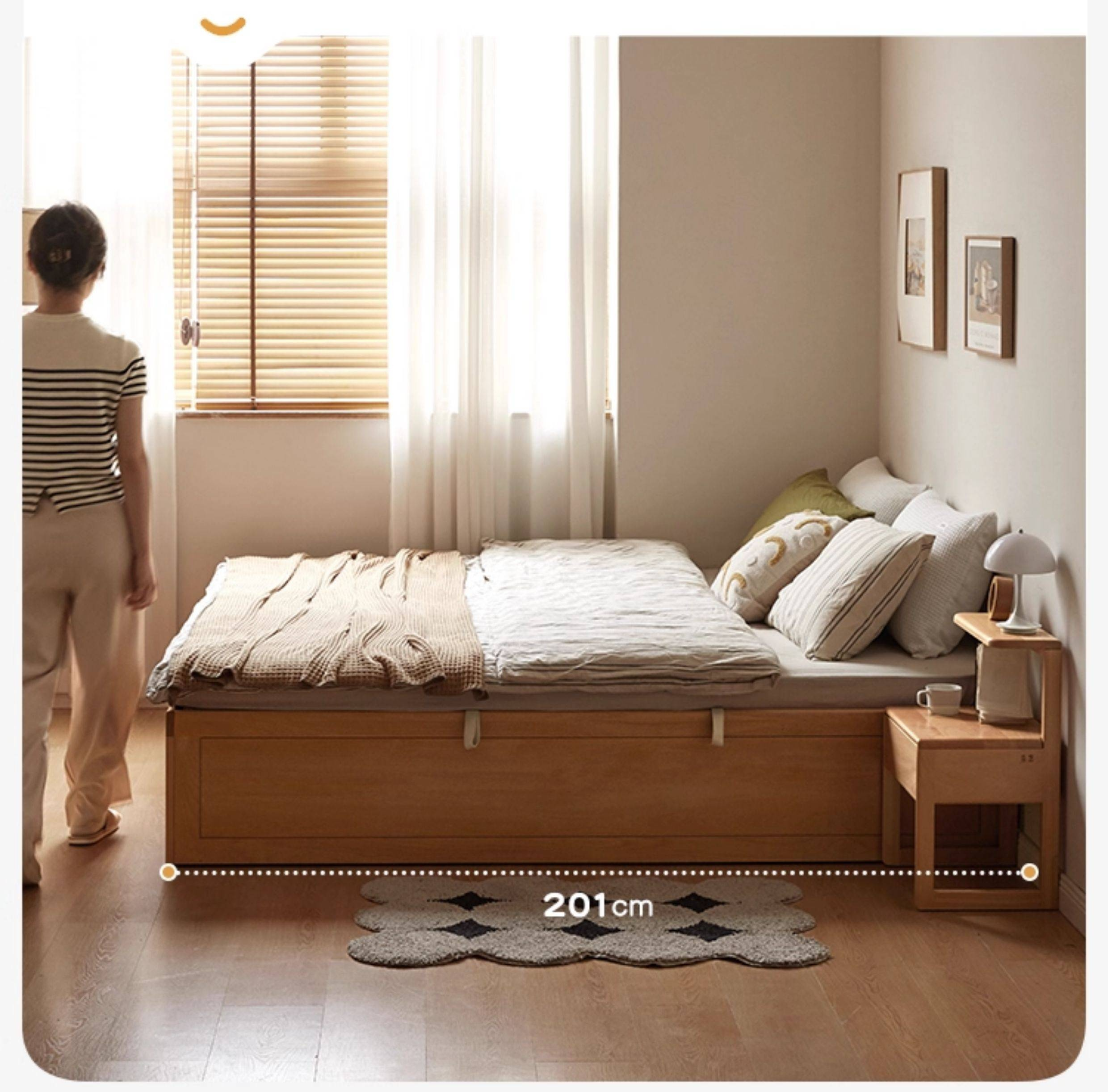 European Beech Solid Wood Platform Box Bed — Headboard-Free, Simple Design