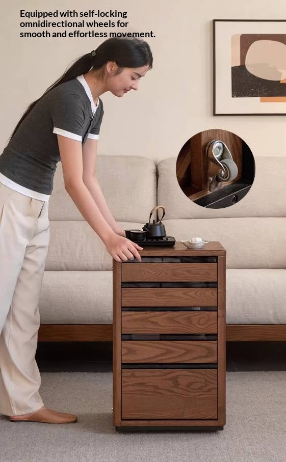 Ash, Black Walnut Solid Wood Mobile Kettle Integrated Tea Cabinet