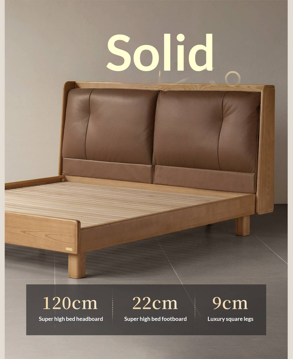 Ash Solid Wood Upholstered Floating Platform Bed with LED Lights