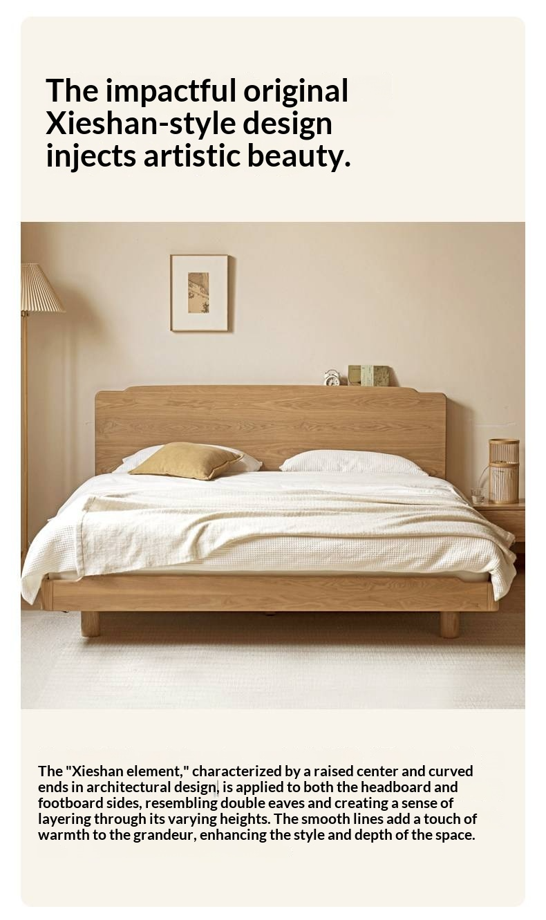 Ash Solid Wood Floating Bed — Large Slab, Simple Modern Design