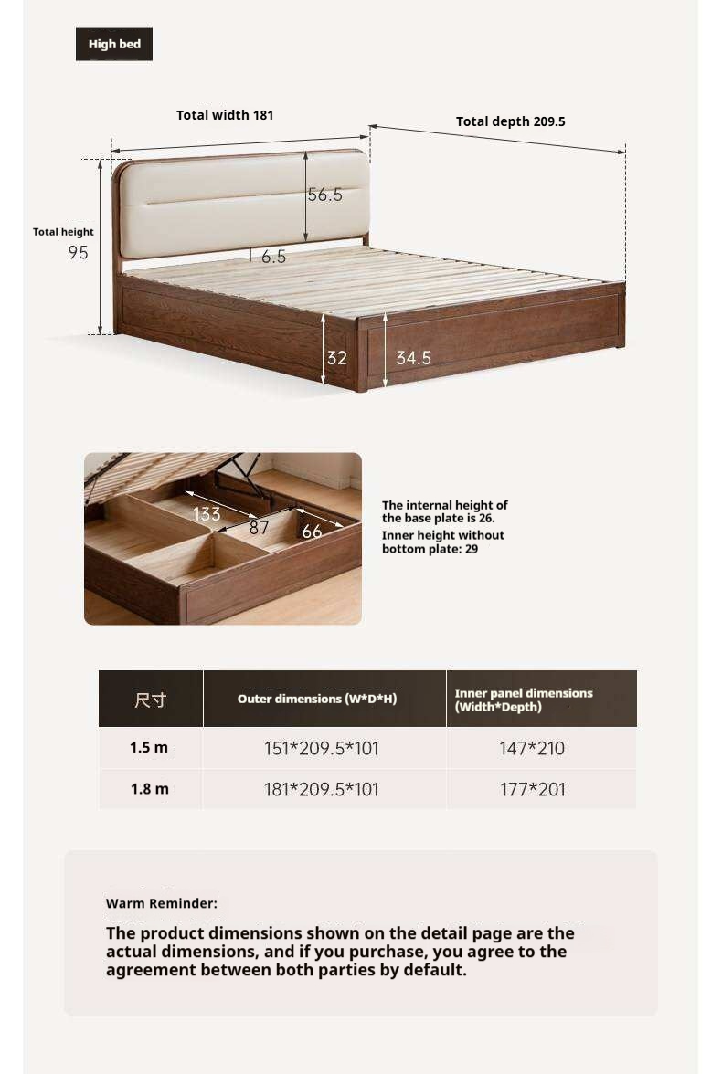 Oak Solid Wood Modern Genuine Leather, Organic Leather Storage Bed
