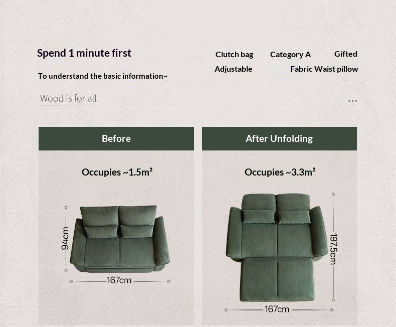 Corduroy Loveseat Sofa with Pull-Out Chaise and Adjustable Backrest