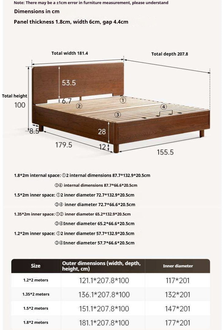 Oak Solid Wood Storage Bed with Gas Lift and Flat Panel Headboard