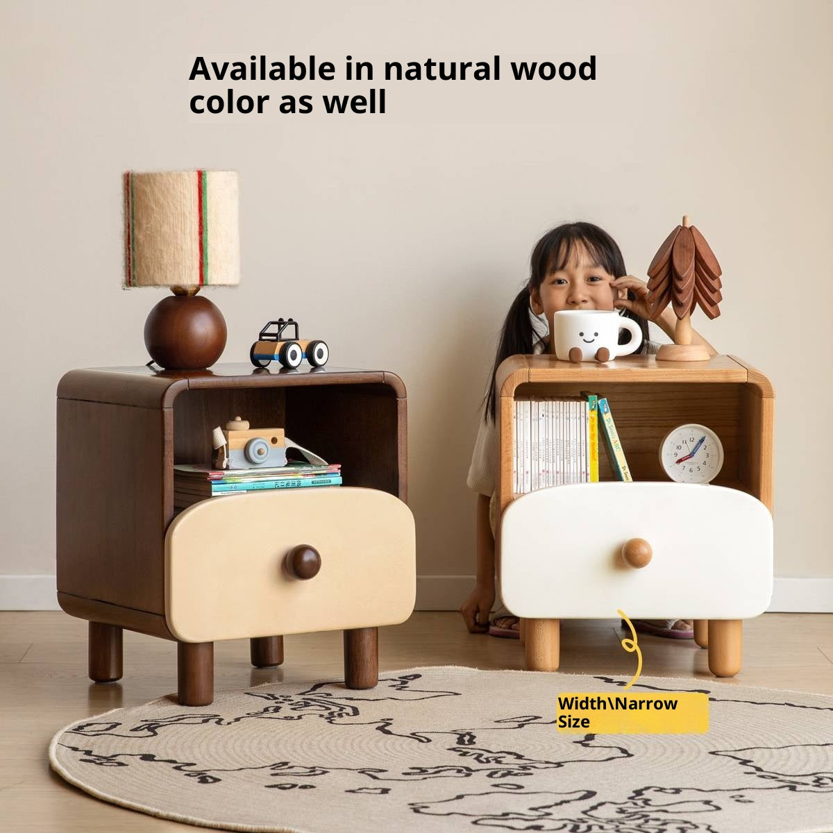 Solid Rubberwood Solid Wood Modern Children's Nightstand