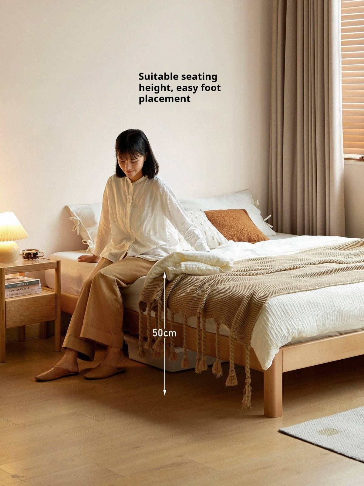 European Beech Solid Wood Platform Bed — Headboard-Free, Simple Design