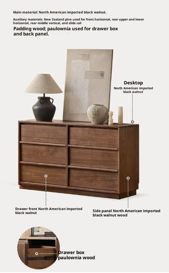Black Walnut, Sandalwood, Oak Solid Wood Skeleton Line Chest of Drawers