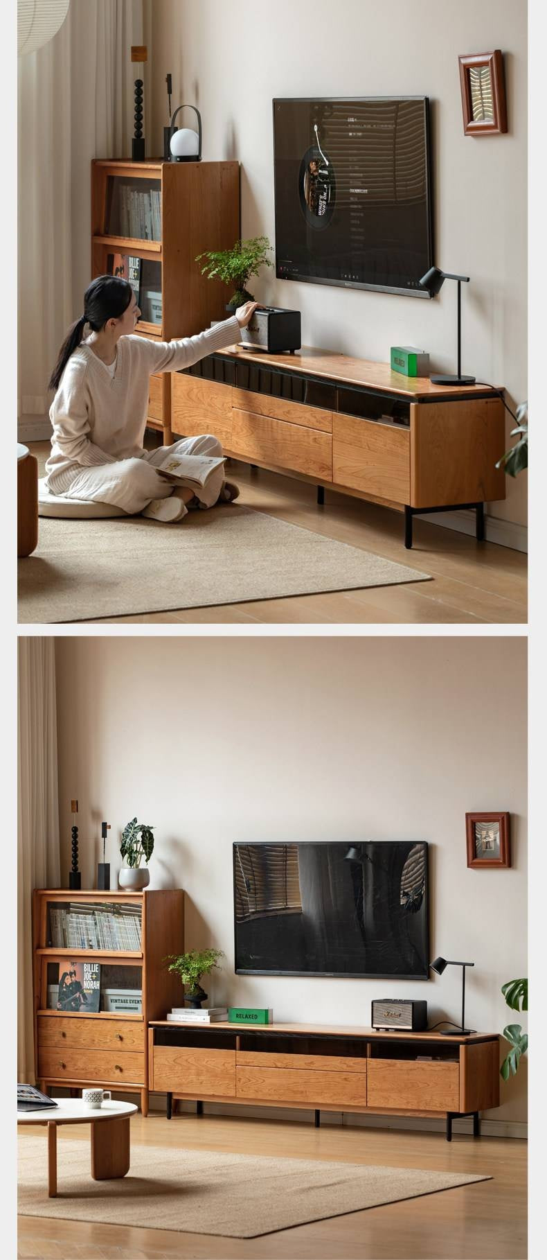 Cherry Solid Wood TV Cabinet Modern Simple))