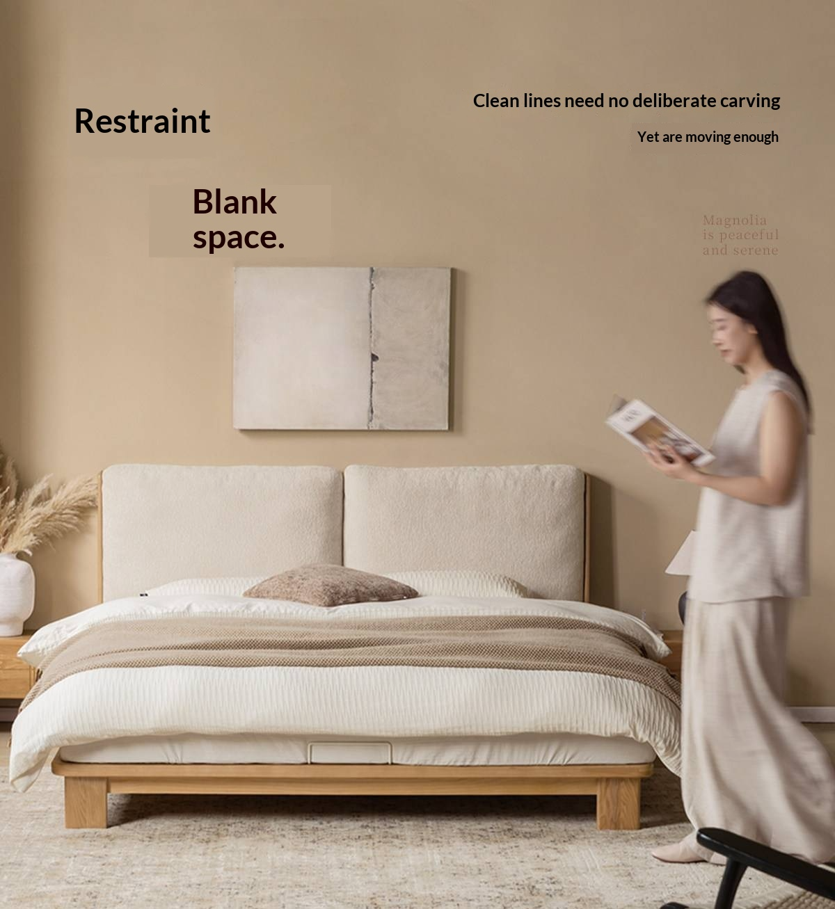 Ash Solid Wood Platform Bed with Split Panel Upholstered Headboard