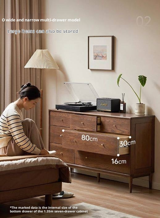 Oak, Solid Rubberwood Modern Minimalist Chest of Drawers