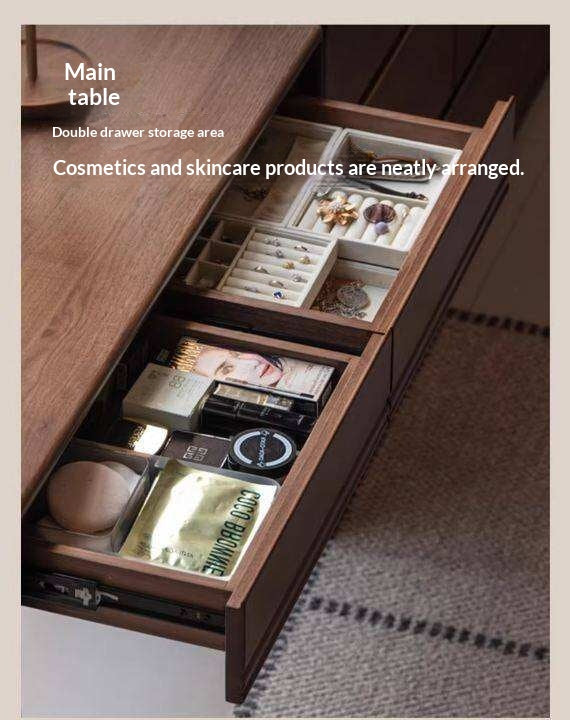 Black Walnut Solid Wood Vanity Desk and Dresser Combo, Italian Style