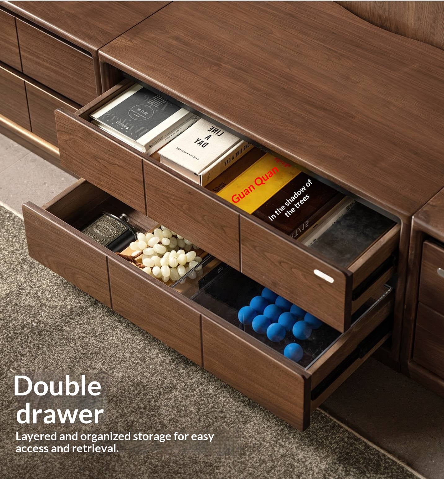Black Walnut Solid Wood TV Cabinet with Modular Combination and Light Luxury Style
