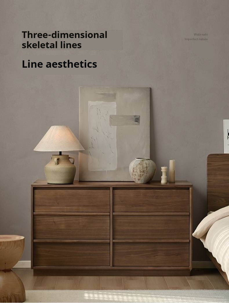 Black Walnut, Sandalwood, Oak Solid Wood Skeleton Line Chest of Drawers