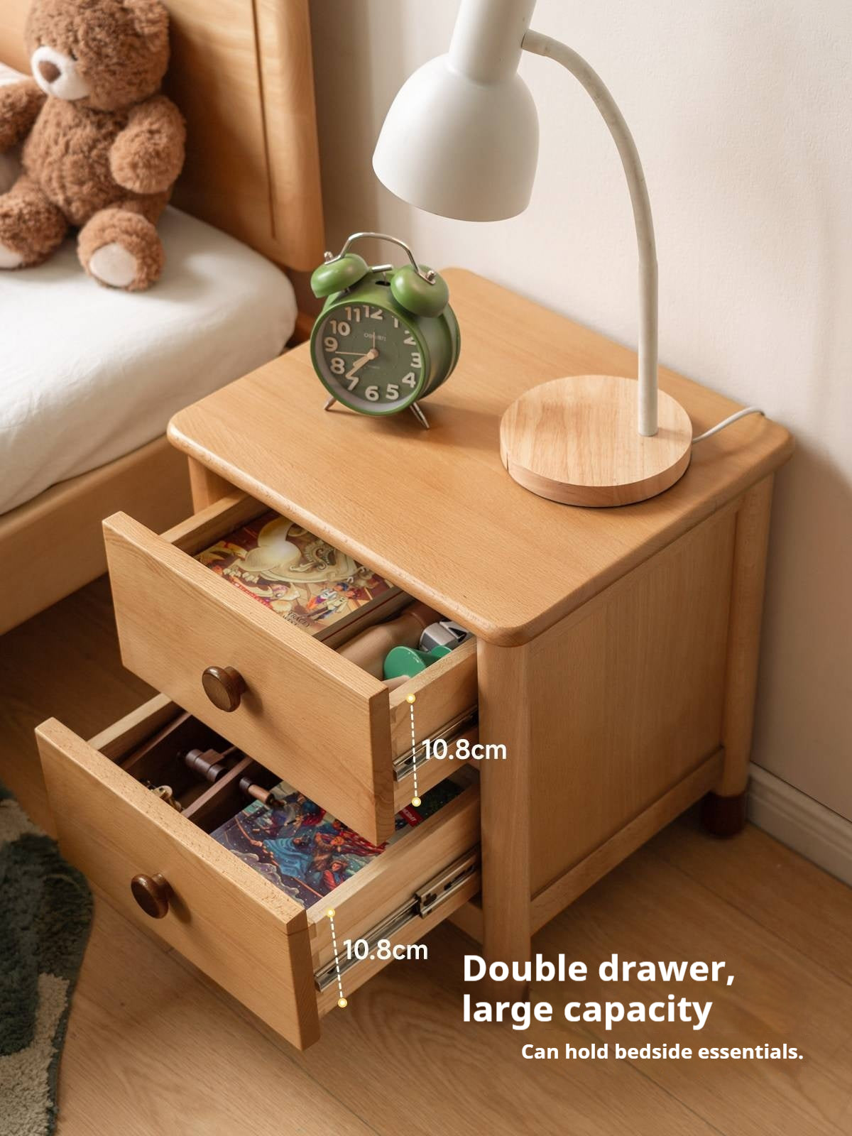 Oak, Beech Solid Wood Two-Drawer Nightstand