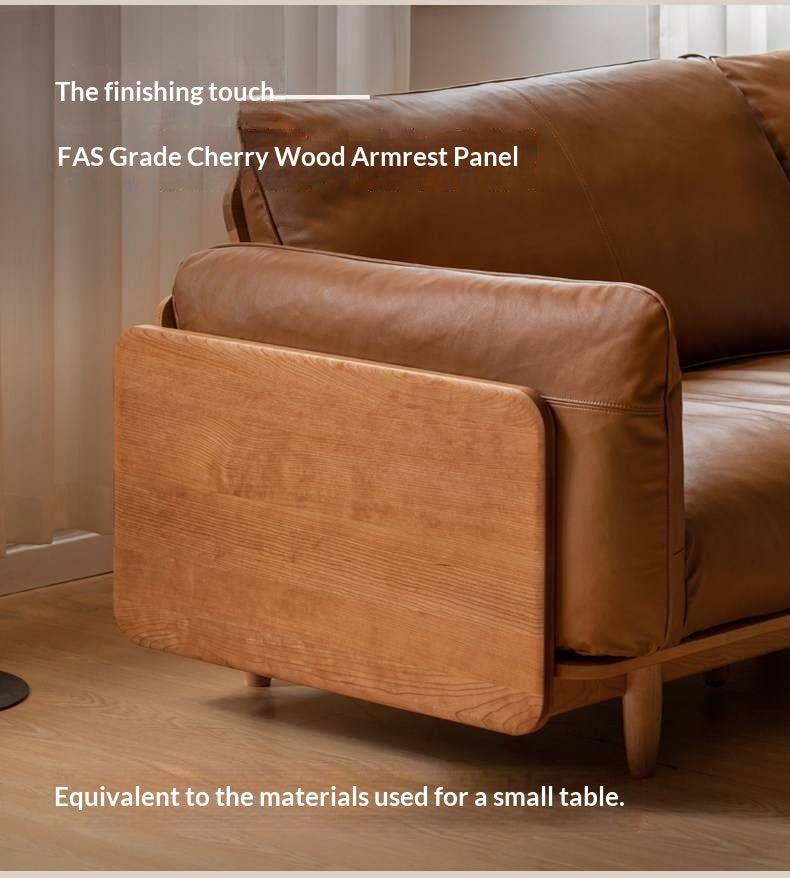 Cherry Wood Contemporary Casual Sofa Genuine Leather, Fabric
