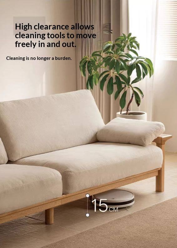 Oak, Ash Solid Wood Wabi Sabi Style Genuine Leather Sofa, fabric sofa