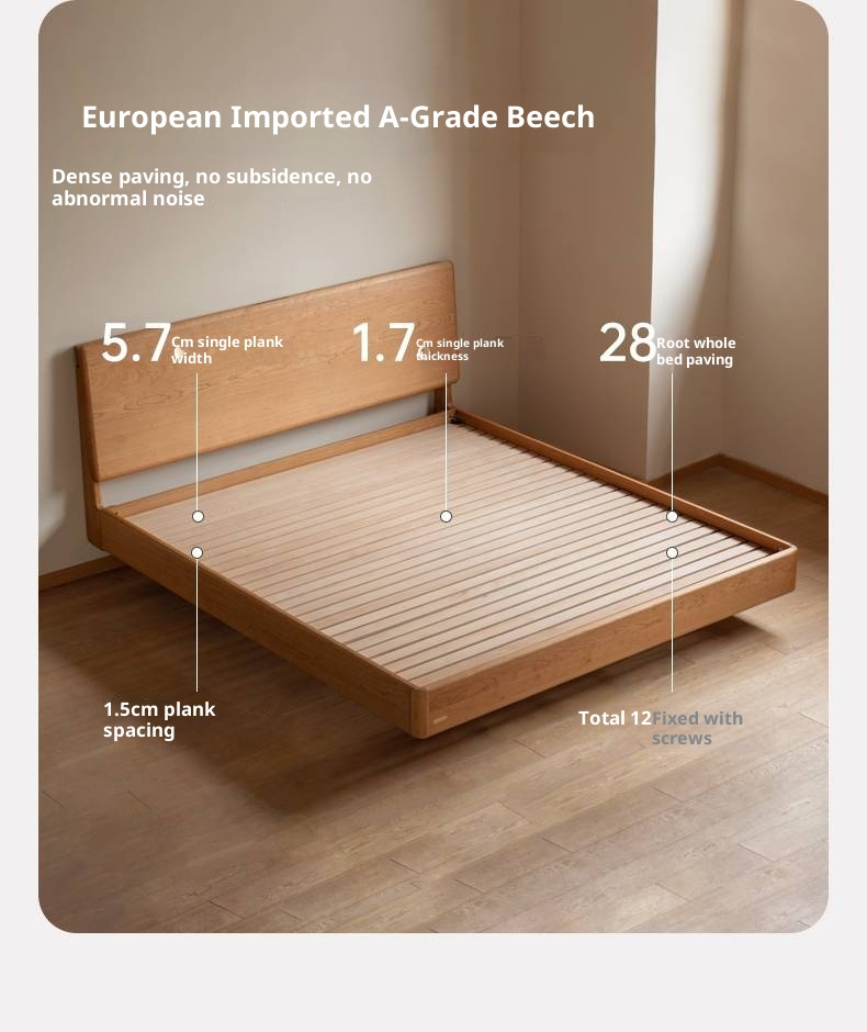 Cherry Solid Wood Bed Modern Style