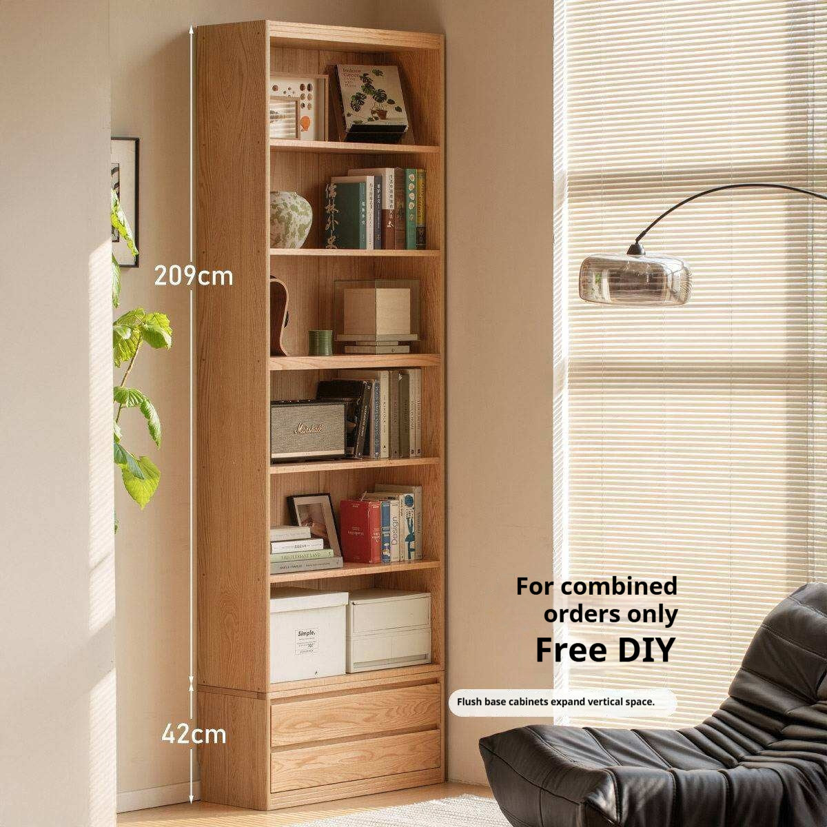 Oak, Ash Solid Wood Wall-Mounted Bookcase with Simple Storage Design
