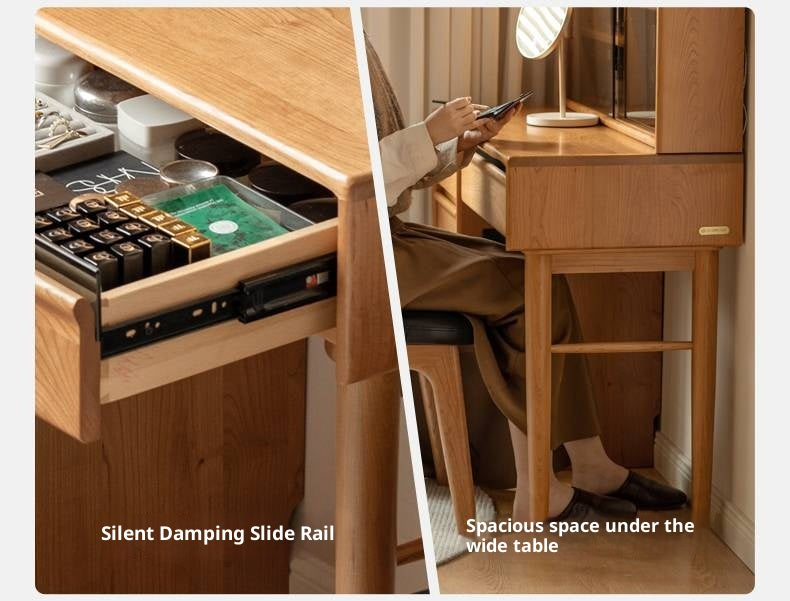 Cherry Solid Wood Retro Skeleton Line Makeup Table