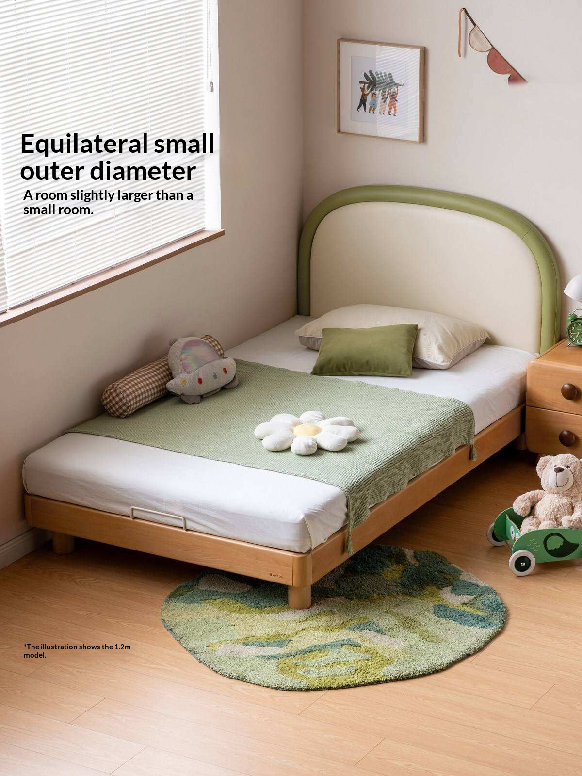 Beech solid wood Kids Bed with Round Headboard and Adjustable Height Legs