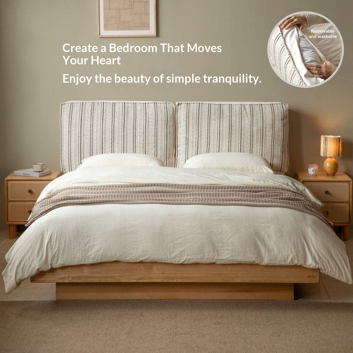 Fabric Bed Headboard Pillow with Large Removable Backrest Cushion