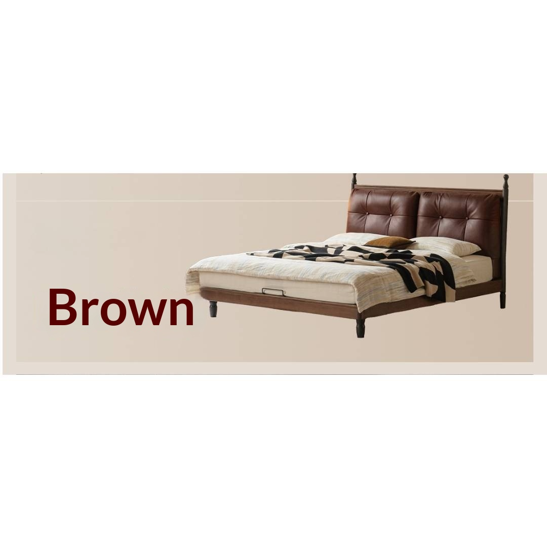 Black Walnut Solid Wood Leather Four Poster Bed with Tufted Headboard