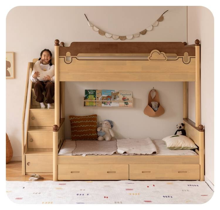 Rubberwood Solid Wood Children's Multifunctional Bunk Bed