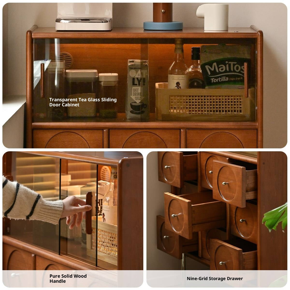 Poplar Solid Wood Middle-Ancient Style Retro Side Cabinet
