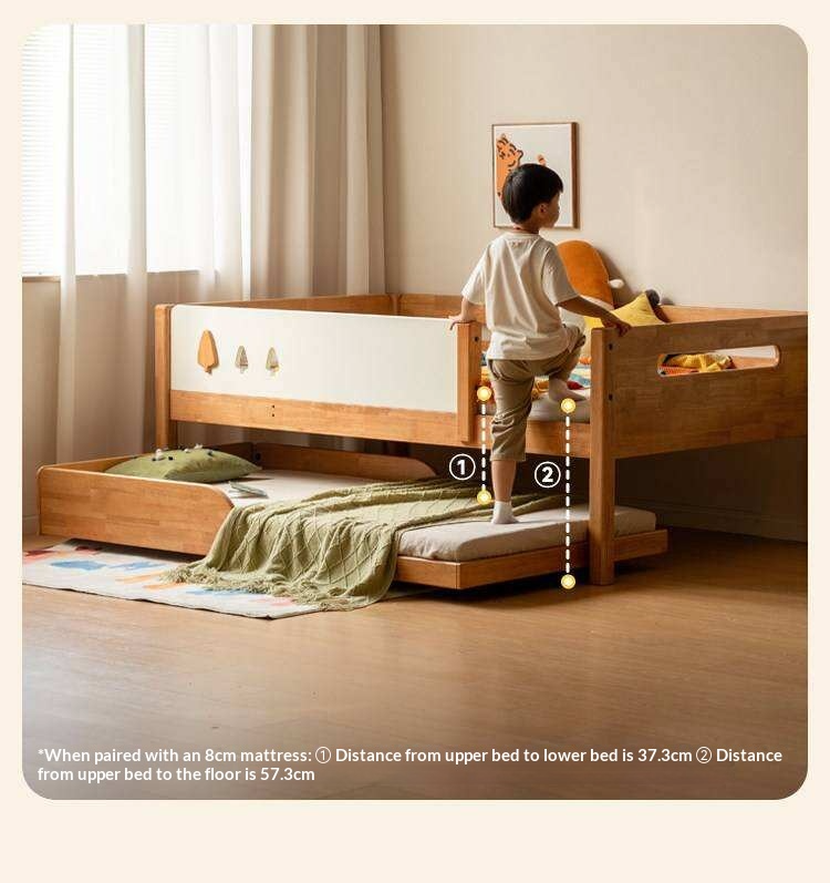Rubberwood Solid Wood Kids Daybed with Trundle and Safety Guardrails