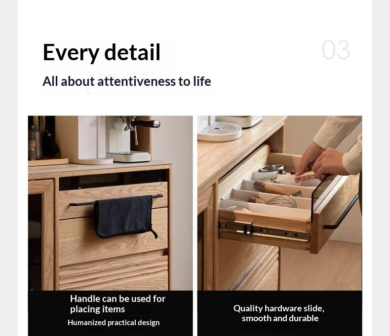 Oak Solid Wood Buffet Cabinet with Slab Surface, Sideboard