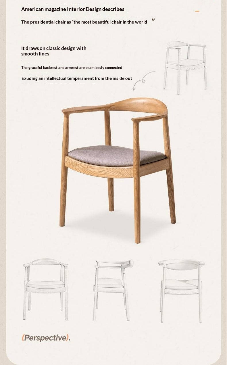 Ash Solid Wood Japanese Presidential Dining Chair