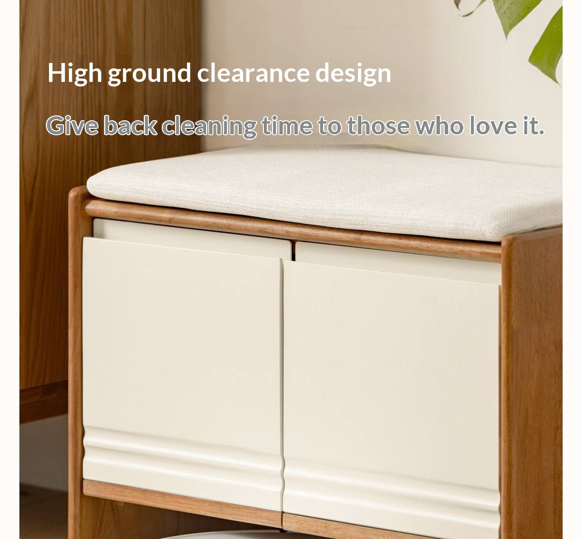 Solid RubberWood Shoe Storage Bench with Doors and Cushioned Top