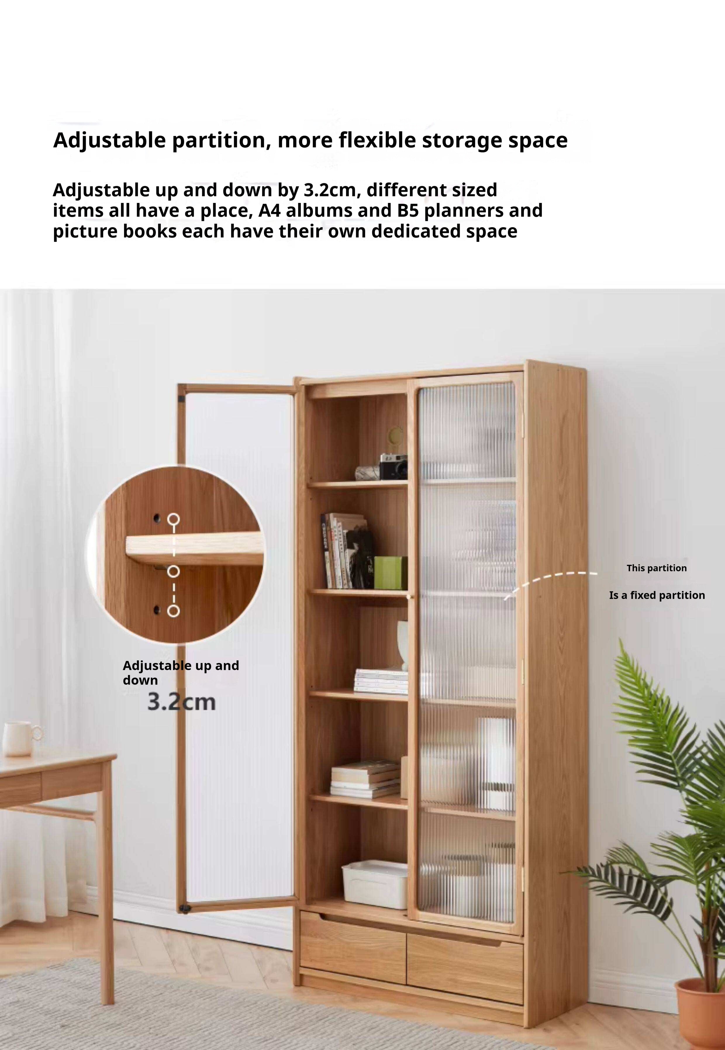 Oak Solid Wood Bookcase Free Combination Floor-to-ceiling Bookshelf