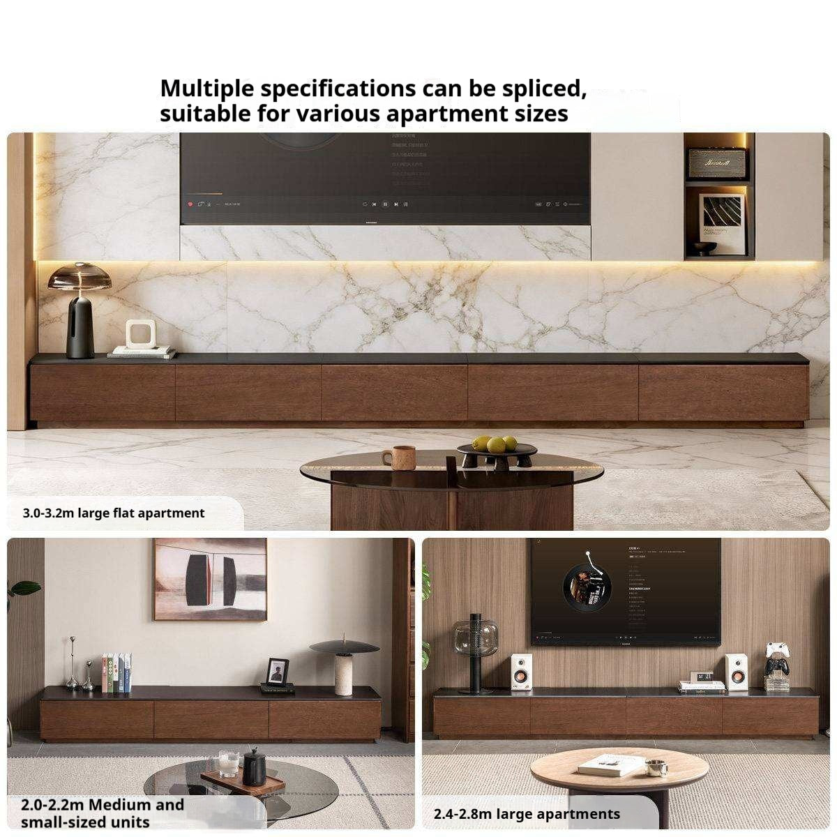 Catalpa Solid Wood TV Cabinet with Storage Drawers, Media Console with Slate Top