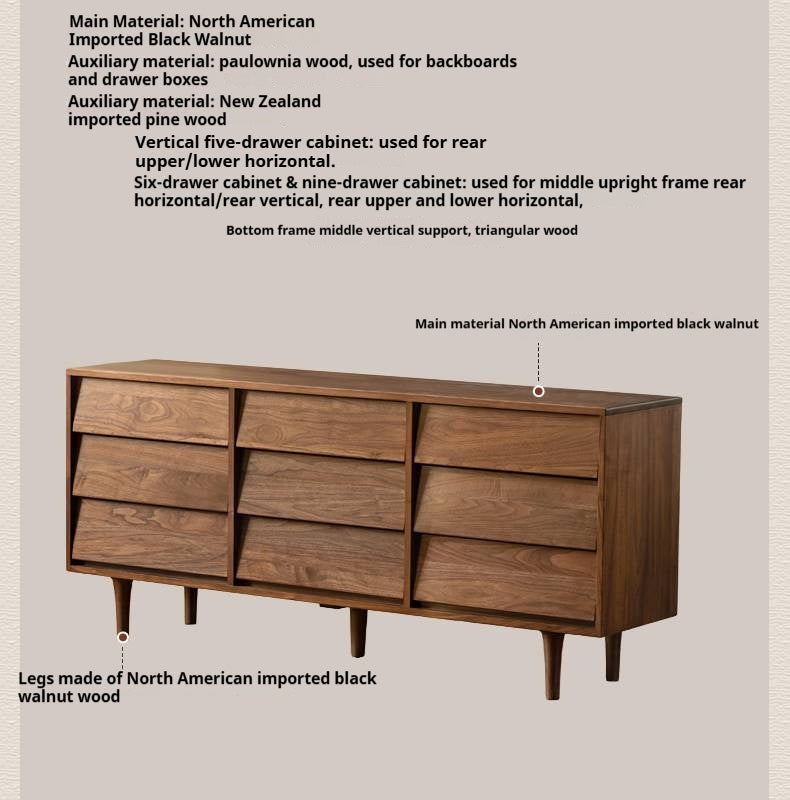 Black Walnut Solid Wood Vintage Style Chest of Drawers