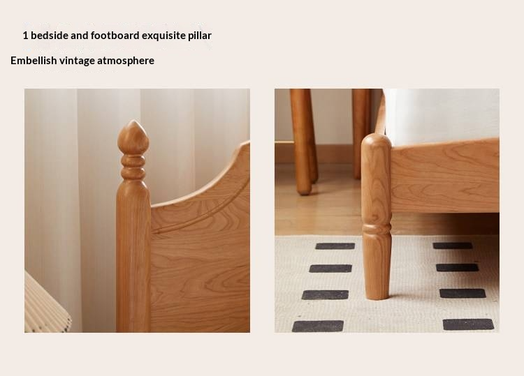 Cherry Solid Wood Bed — French Style Vintage Design