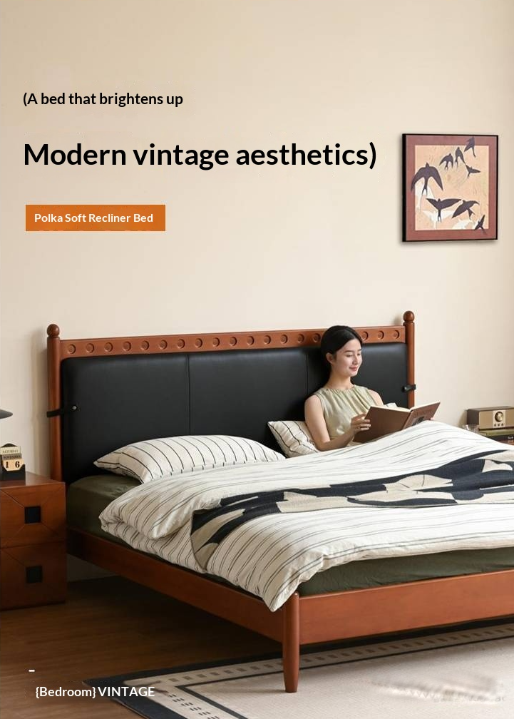 Poplar Solid Wood Vintage Soft Backrest Bed