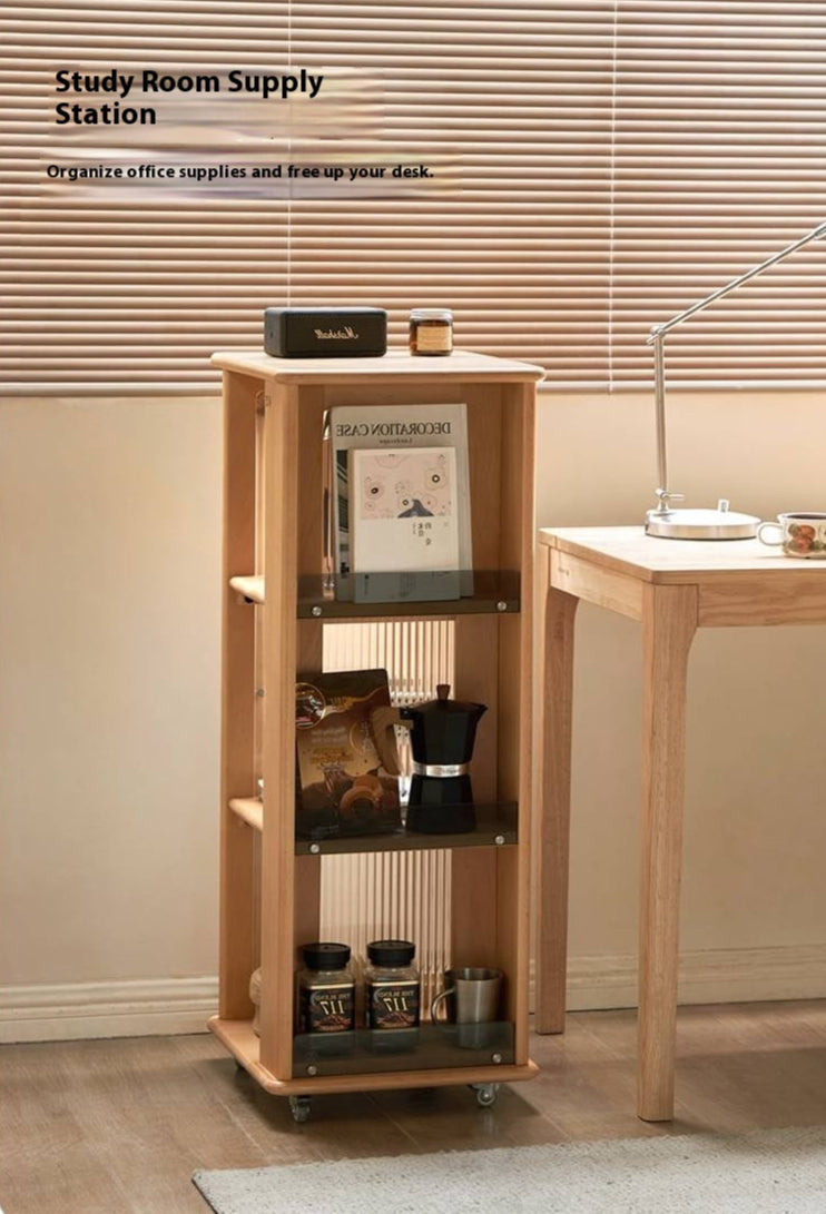 Beech Solid Wood Floor Movable Rack Side Cabinet
