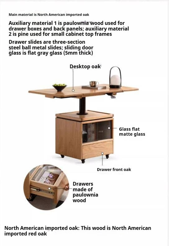 Oak Solid Wood Modern Mobile Elevating Coffee Table
