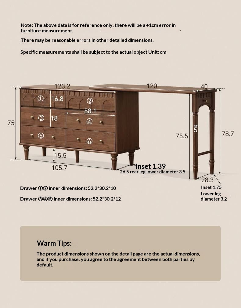 Black Walnut Solid Wood Vanity Table with Extendable Top