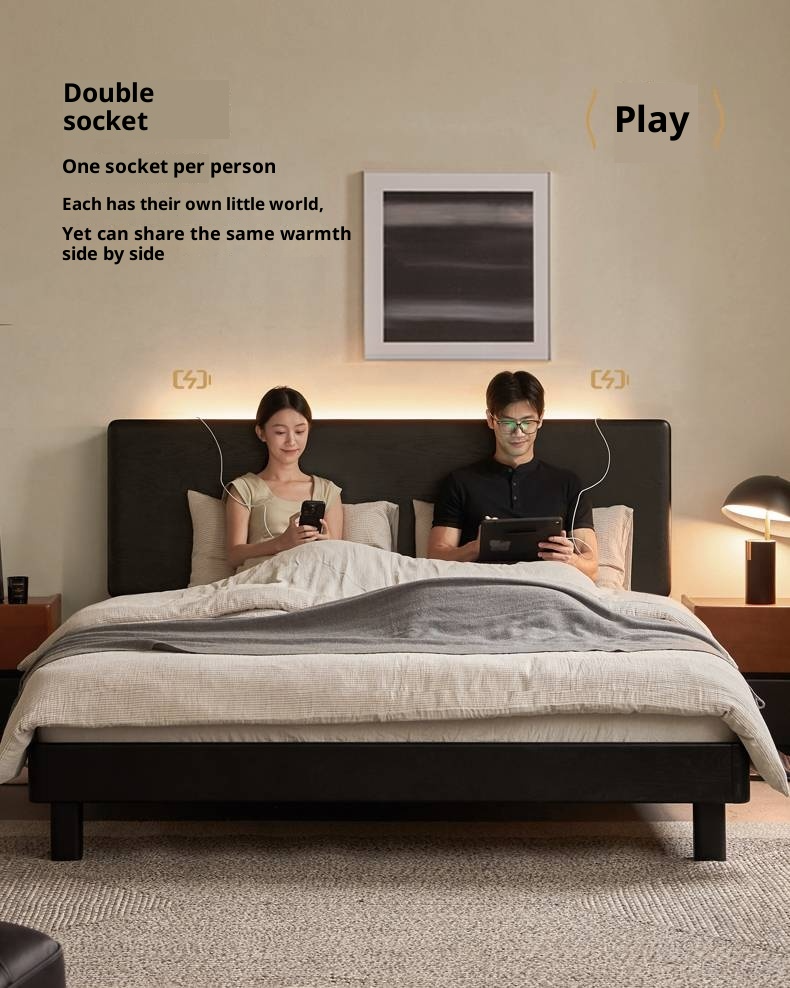 Ash Solid Wood Luminous Bed Modern Minimalist