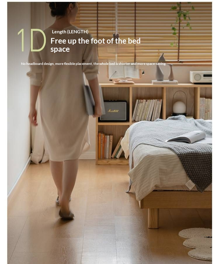 Oak Solid Wood Platform Bed, Headboard-Free Bed