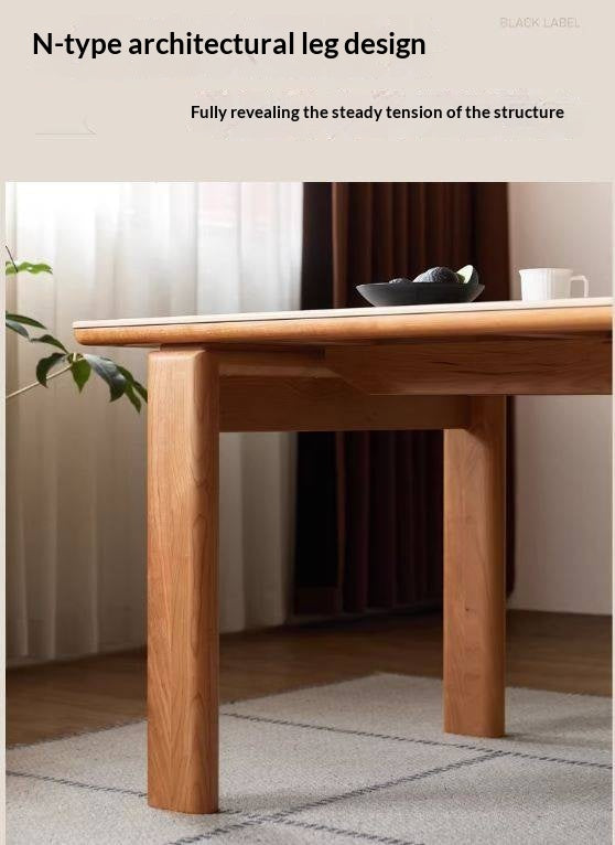 Cherry Solid Wood Vintage Style Slab Dining Table with Sintered Stone Top