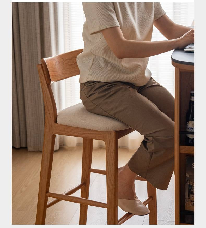 Set 3 pcs Cherry, Ash Solid Wood Modern Bar Stool