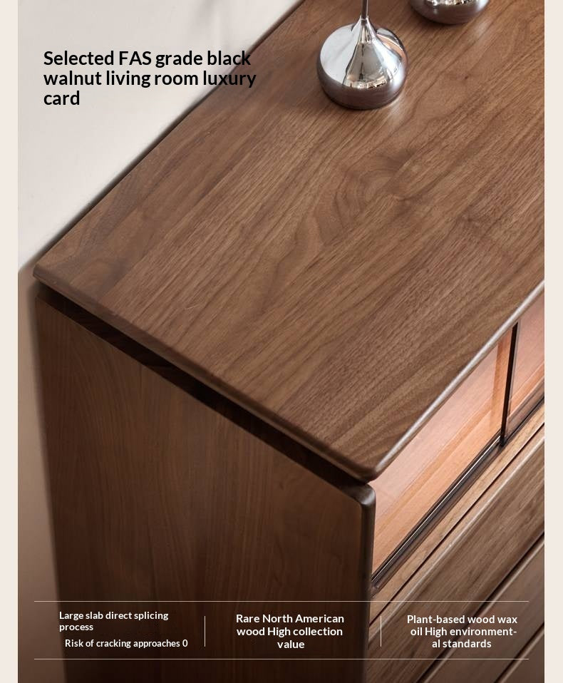 Black Walnut, Ash, Oak Solid Wood Tall Side Cabinet with Louvered Sliding Door and LED Lighting