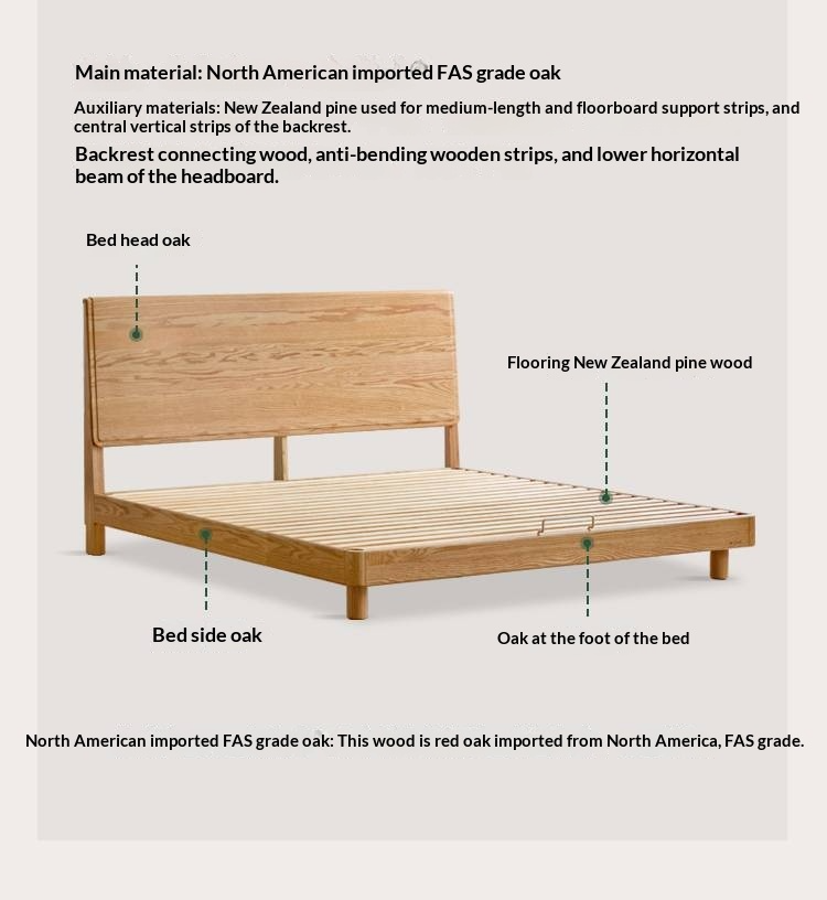 Oak Solid Wood Bed Modern Minimalist Large Bed