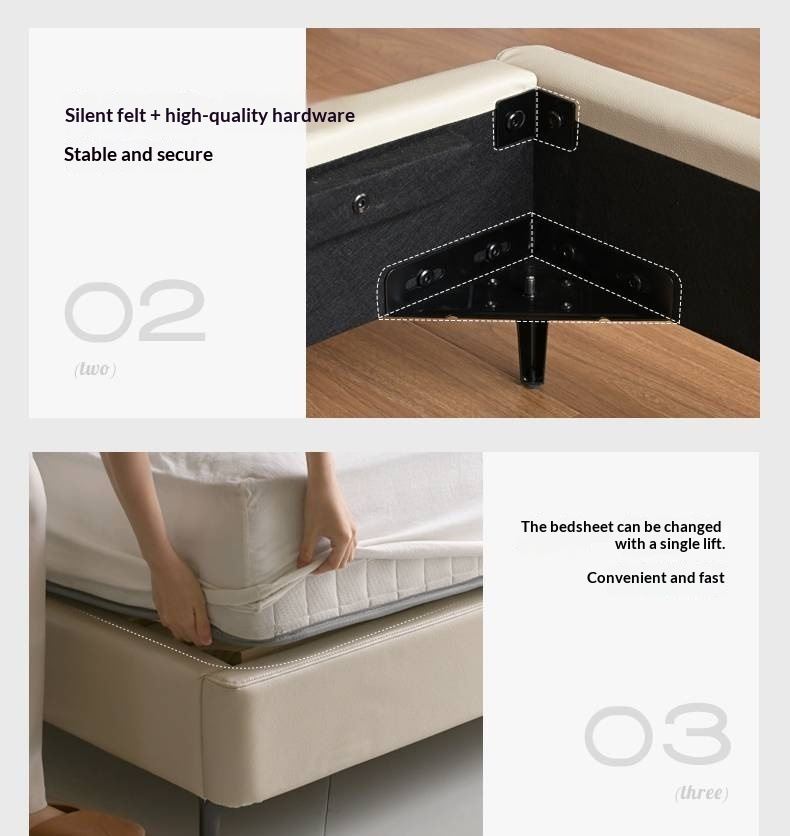 Genuine Leather Italian Light Luxury White Soft Headboard Bed